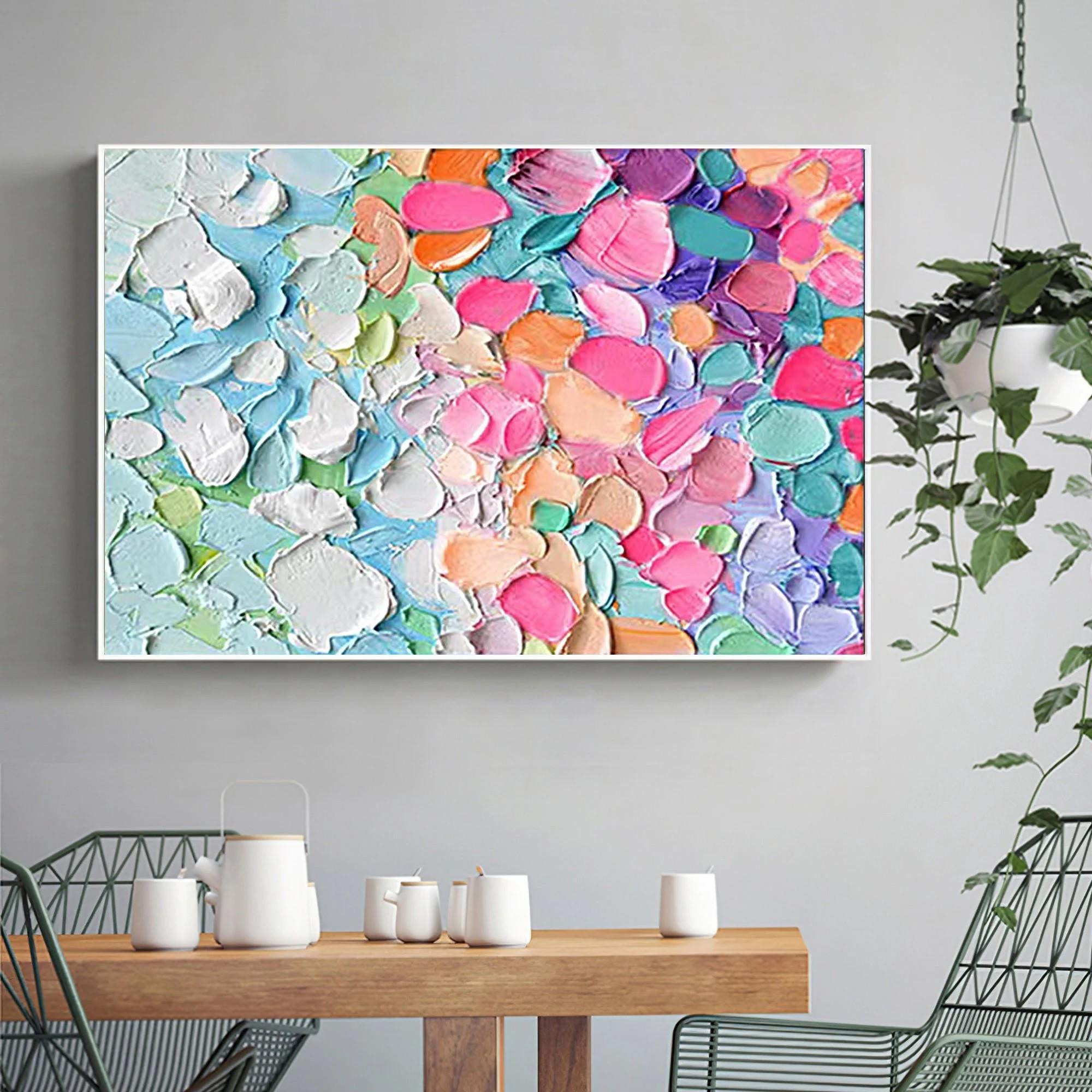 Neonfarbene Blütenblätter abstrakt von Spachtel Wandkunst Minimalismus Textur Ölgemälde